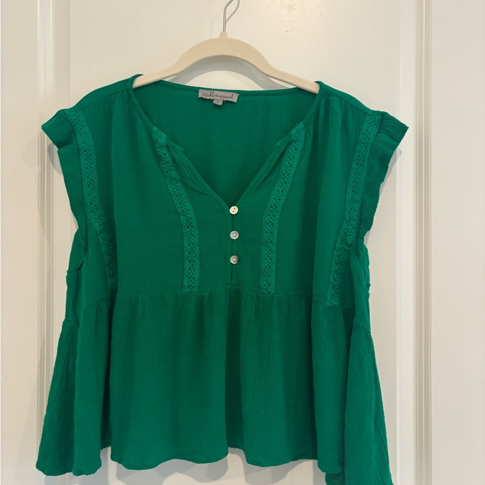 Emerald Blouse with Button Accents
